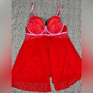 red bra top with purple detailing
